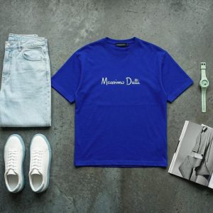 تیشرت یقه گرد مردانه باکسی نخ پنبه طرح دار مدل 49680