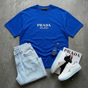 تیشرت Prada یقه گرد مردانه دورس پنبه طرح دار مدل 49672