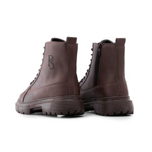 نیم بوت چرم مصنوعی مردانه قهوه ای bershka زیپ دار مدل 48973