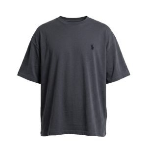 تیشرت Polo یقه گرد مردانه باکسی طوسی نخ پنبه ساده مدل 49994