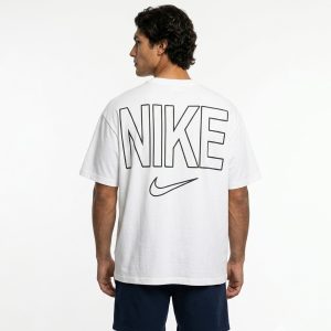 تیشرت Nike یقه گرد مردانه باکسی سفید نخ پنبه طرح دار مدل 50106