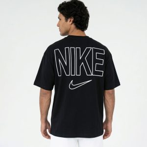تیشرت Nike یقه گرد مردانه باکسی مشکی نخ پنبه طرح دار مدل 50109