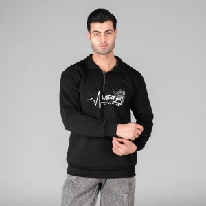 بلوز دورس نیم زیپ مردانه مشکی طرح دار مدل 48943