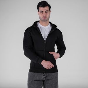 سویشرت کلاه دار مردانه مشکی ساده مدل 49207