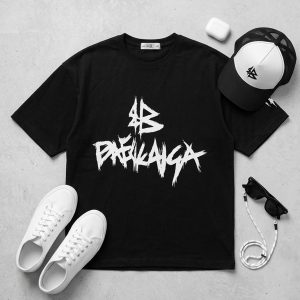 تیشرت Balenciaga یقه گرد مردانه باکسی مشکی نخ پنبه طرح دار مدل 50083