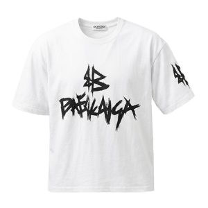 تیشرت Balenciaga یقه گرد مردانه باکسی سفید نخ پنبه طرح دار مدل 50084