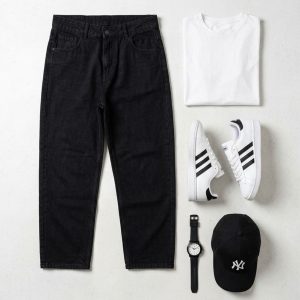 شلوار لی مام فیت مردانه مشکی اسپرت Zara مدل 47309