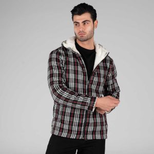 سویشرت پشمی مردانه چهار خانه کلاه دار مدل 49008