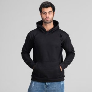 هودی مردانه کلاه دار مشکی ساده مدل 48511