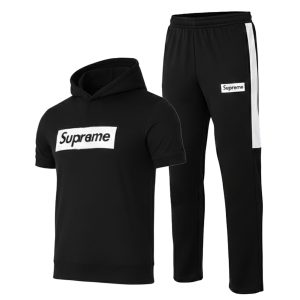 ست مردانه هودی آستین کوتاه و شلوار Supreme مشکی مدل 49407