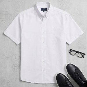 پیراهن نخی مردانه آستین کوتاه ساده سفید Polo مدل 49740