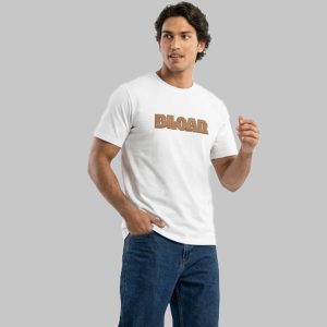 تیشرت یقه گرد مردانه سفید نخ پنبه طرح دار مدل 49992