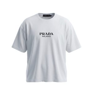 تیشرت Prada یقه گرد مردانه سفید دورس پنبه طرح دار مدل 49668
