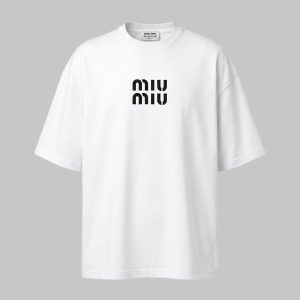 تیشرت miu miu یقه گرد مردانه باکسی سفید ماکان طرح دار مدل 49763