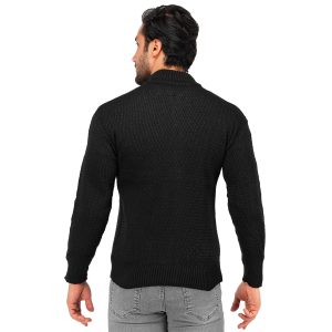 ژاکت بافت مردانه زیپ دار یقه ایستاده مشکی فری سایز ساده Lima مدل 40291