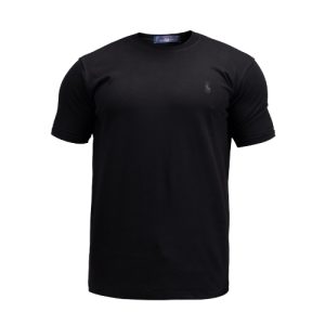 تیشرت Polo یقه گرد مردانه آستین دوبل مشکی نخ پنبه ساده مدل 48408
